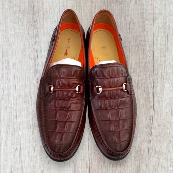 Golden Coast Brown Crocodile Embossed Leather Bit Slip-On Loafers Shoes Mens 11M - Picture 4 of 15